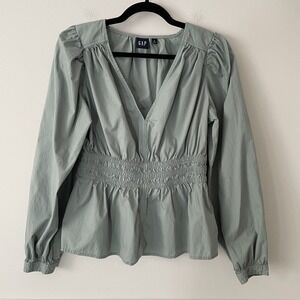 Gap Y2K Babydoll Peasant Top Green Size S Boho Fairy Cottagecore Granola Girl